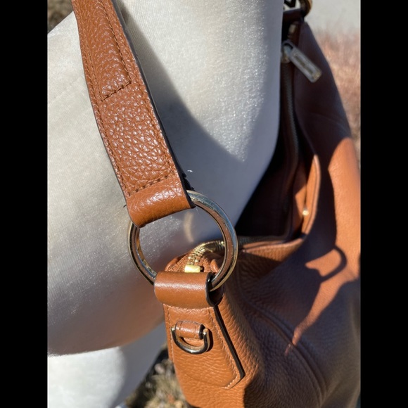 Michael Kors Cognac Pebbled Leather Zippered Shoulder Bag - Picture 6 of 10